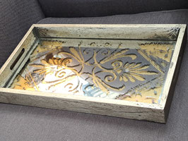 BRAND NEW Distressed Gold Print Mirrored Tray
