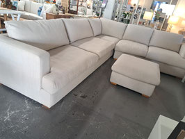 "Coco Republic" Large Linen & Feather Corner Modular Lounge with Ottoman