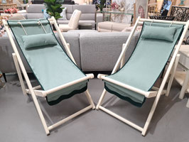 "Business & Pleasure" Pair Folding Adjustable White Timber & Mint Green Chairs