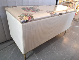 Floral Top White Vinyl Storage Bench Seat / Blanket Box