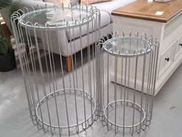 Round Grey Metal Glass Top Side Table - 2 Sizes