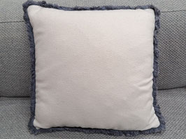 White Cushion with Blue Tassle Edge
