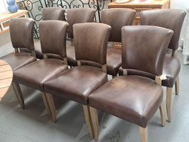 Set 8 Brown Leather Stud Edge Dining Chairs