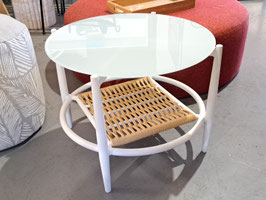 Weatherproof Round White Glass Top Aluminium & Wicker Side Table