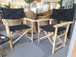 Pair Folding Bamboo Black Directors Chairs - 2 Pairs Available