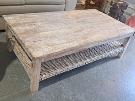 "Eureka Furniture" Whitewashed Timber & Cane Coffee Table