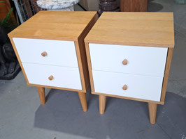 Pair White & Timber Laminate Bedsides