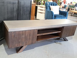 "Nick Scali" Grey Concrete Top Dark Wooden TV Unit