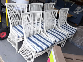 Set 6 White Cane Dining Chairs with Seat Pads
