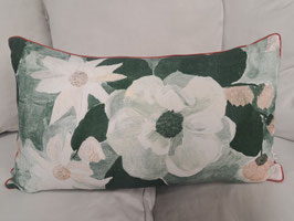 Large Rectangle Jade Green & White Floral Feather Cushion