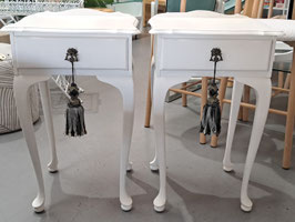 Pair Vintage Queen Anne White Painted Timber Bedsides