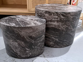 Pair Black Faux Marble Laminate Oblong Side Tables