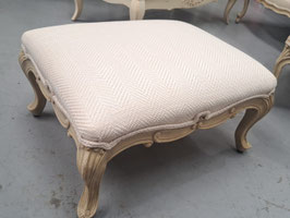 Carved Timber Cream Foot Stool / Ottoman