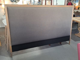 King Size Stud Edge Oak Frame Grey Upholstered Bedhead