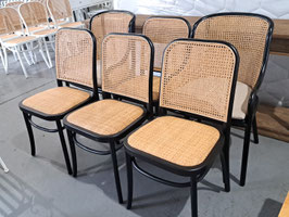 "Oz Design" Set 6 Black Timber & Cane Dining Chairs