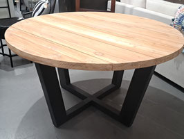 "Woven" Round Timber Top Black Metal Base 6 Seater Dining Table