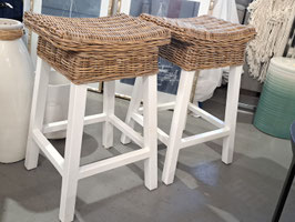 Pair White Timber & Cane Stools - 2 Pairs Available