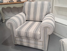 Grey Striped Rolled Arm Lounge Chair - 2 Available