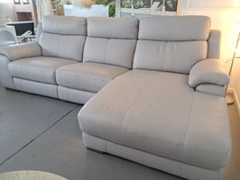 "Harvey Norman" Soft Light Grey Leather 3.5 Seater Electric Reclining Chaise Lounge