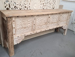Indian Whitewashed Carved Timber Hall Table / Sideboard
