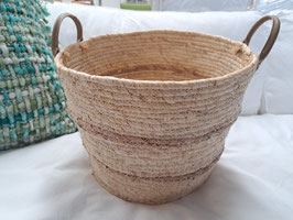 Light Cane Basket with Faux Leather Handles