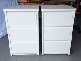 Pair Tall Custom Made Satin White Bedsides