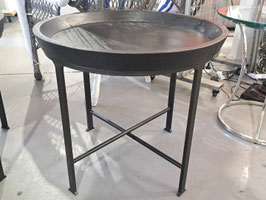 Round Black Timber Top Side Table - 2 Available