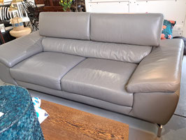 "Nick Scali" Grey Leather 3 Seater Lounge