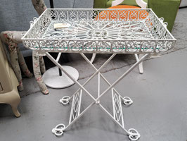 White Wrought Iron Glass Top Folding Tray Table