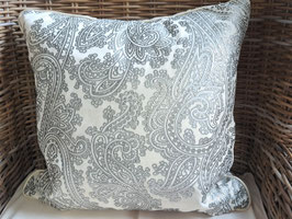 Silver & Ivory Paisley Feather Cushion