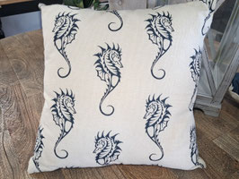 White & Navy Seahorse Cushion