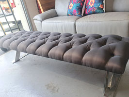 Brown Sateen Button Upholstered Chrome Bench Seat
