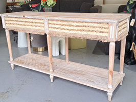 BRAND NEW Boho Whitewash Timber & Raffia Hall Table