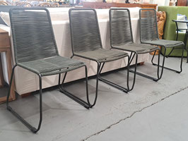 Set 4 Grey Woven Rope Metal Frame Dining Chairs