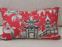 Red Oriental Feather Filled Rectangle Cushion