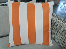 Weatherproof Orange & White Stripe/Leaf Pattern Outdoor Cushion - 2 Available