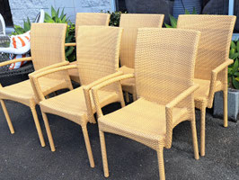 Set 6 Indoor/Outdoor Heavy Duty Mustard Wicker Dining Armchairs
