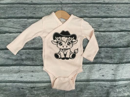 Body Langarm Gr. 62/68 zart Rosa Kuh mit Hut