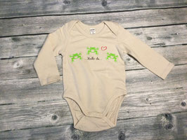 Body Langarm Gr. 62 Frosch „Hallo du“ Body beige
