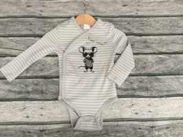 Body langarm 74/80 hellgrau mit weissen Streifen Stay cool Maus