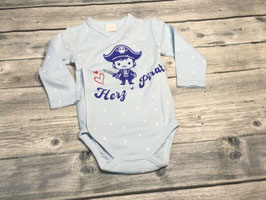Body Langarm Gr. 62/68 „Herz -Pirat“ Body hellblau mit Sternen