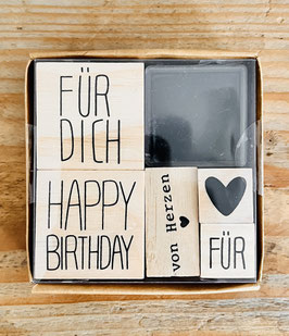 Bell Trade Stempelset mit 2 Stempelkissen " Happy Birthday "