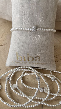 biba Armband matte silberfarbene Kugeln mit Glitzerkugel