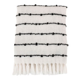 Kuschelplaid mit Fransen Beige/Schwarz