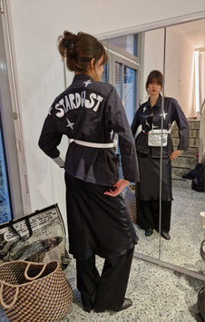 Vintage Arbeitsjacke „STARDUST“ – Upcycling Jacke mit Sternen und Gürteltasche, Unikat