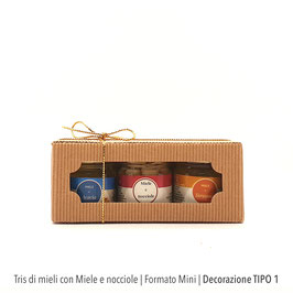 Tris di mieli e nocciole mignon in elegante scatola | Formato mini