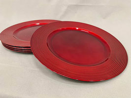 Sous assiettes rouge métallisé bord strié  diamètre 33 cm
