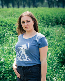 .Frauen T-Shirt "Krakerich" Faded Denim.