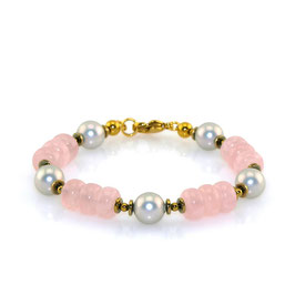 Verschluss-Armband mit Rosenquarz und Perlen