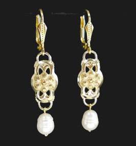 Süßwasserperle-weiß-72 Jugendstil Ohrringe mit Barockperle